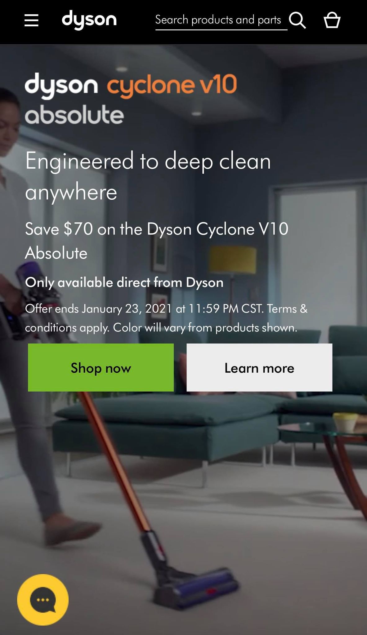 Picture of Dyson mobile site